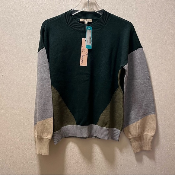 Les Serein Other - Les Serein Sebastiane Collegiate Casual Chic Pull on Sweater, Sz M, Green & Gray